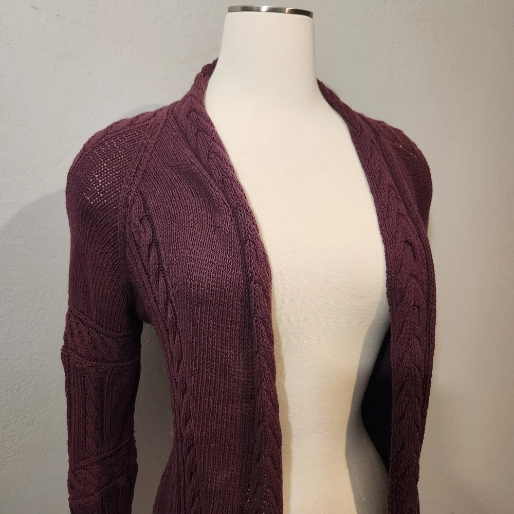ANTHROPOLOGIE MOTH BURGUNDY SKELETON SPINE KNIT CARDIGAN SWEATER SZ S